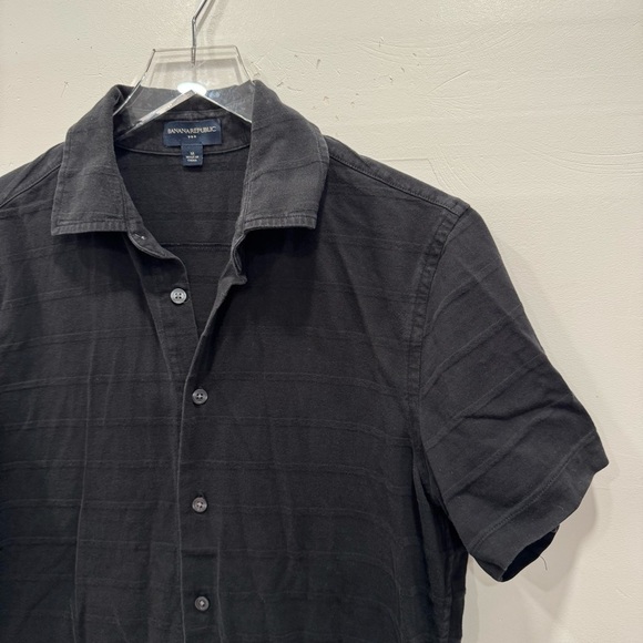 Banana Republic Black Button Down Short Sleeve Polo Shirt Cotton Medium - Picture 3 of 6